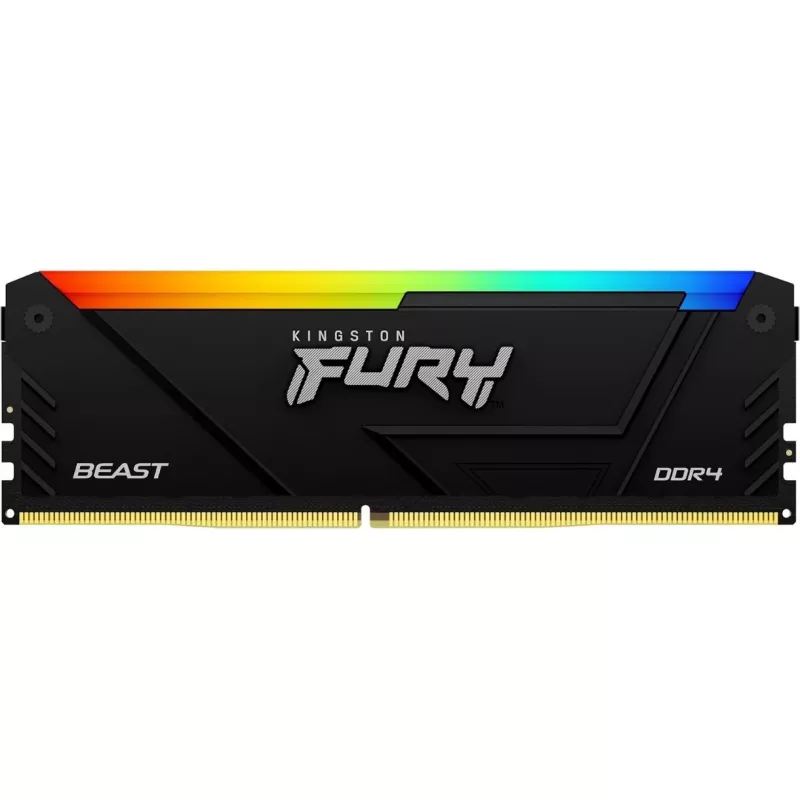 Модуль памяти KINGSTON 16GB DDR4-3200  Kingston FURY® Beast DDR4 RGB, PC24000, CL16, 1Rx8, 1.35V, Auto-overclocking, Asymmetric BLACK low-profile heat spreader, Dynamic RGB effects featuring Kingston FURY Infrared Sync technology, Intel XMP 2.0 (Extreme Memory Profiles)