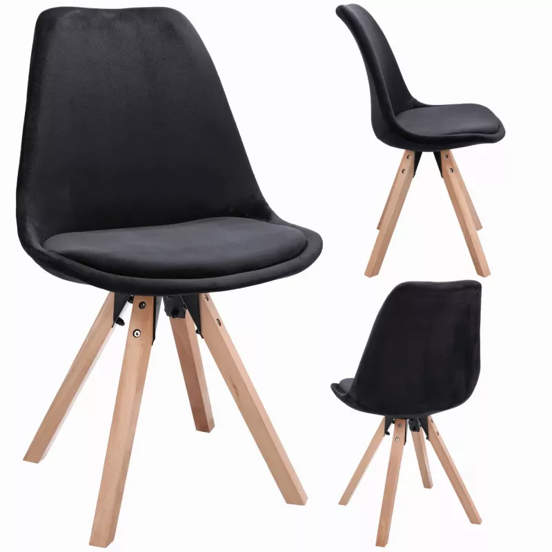 Стул Jumi Scaun bucatarie/living, Saida, Jumi, catifea, lemn, 49x52x83 cm, Negru