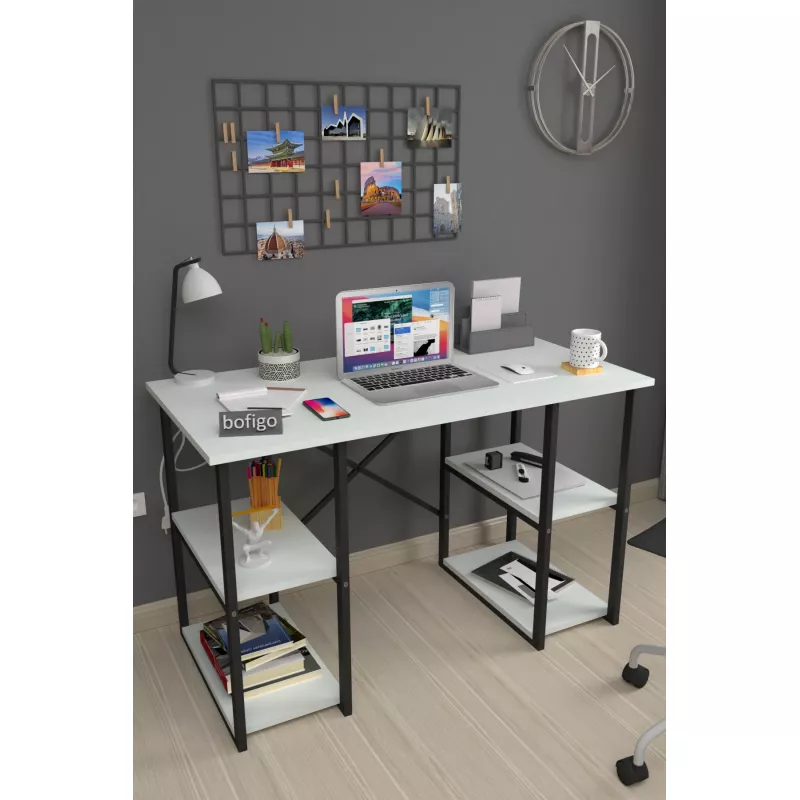 Masa de birou Nex Home MASA DE BIROU CU 4 COMPARTIMENTE METAL  120 X 60 CM, ALB