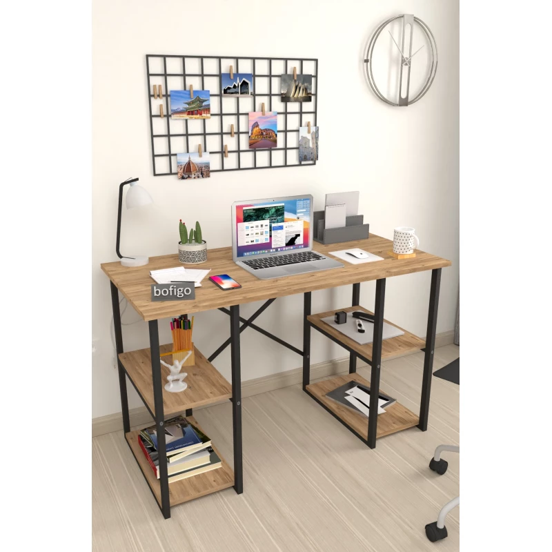 Masa de birou Nex Home MASA DE BIROU CU 4 COMPARTIMENTE METAL  120 X 60 CM, STEJAR