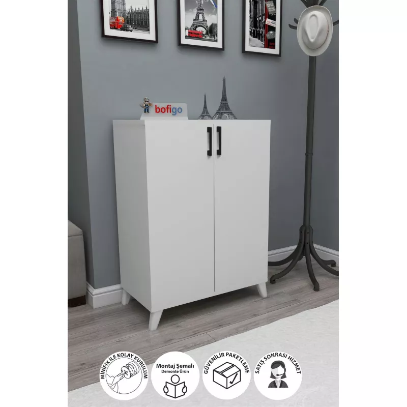 Dulap Nex Home DULAP MULTIFUNCTIONAL CU 2 USI SI 4 COMPARTIMENTE CEREN  72 X 32 X 88 CM, ALB