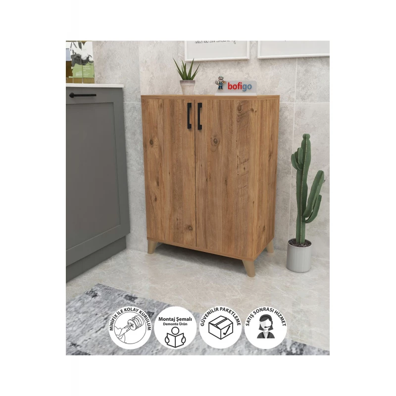 Dulap Nex Home DULAP MULTIFUNCTIONAL CU 2 USI SI 4 COMPARTIMENTE CEREN  72 X 32 X 88 CM, STEJAR