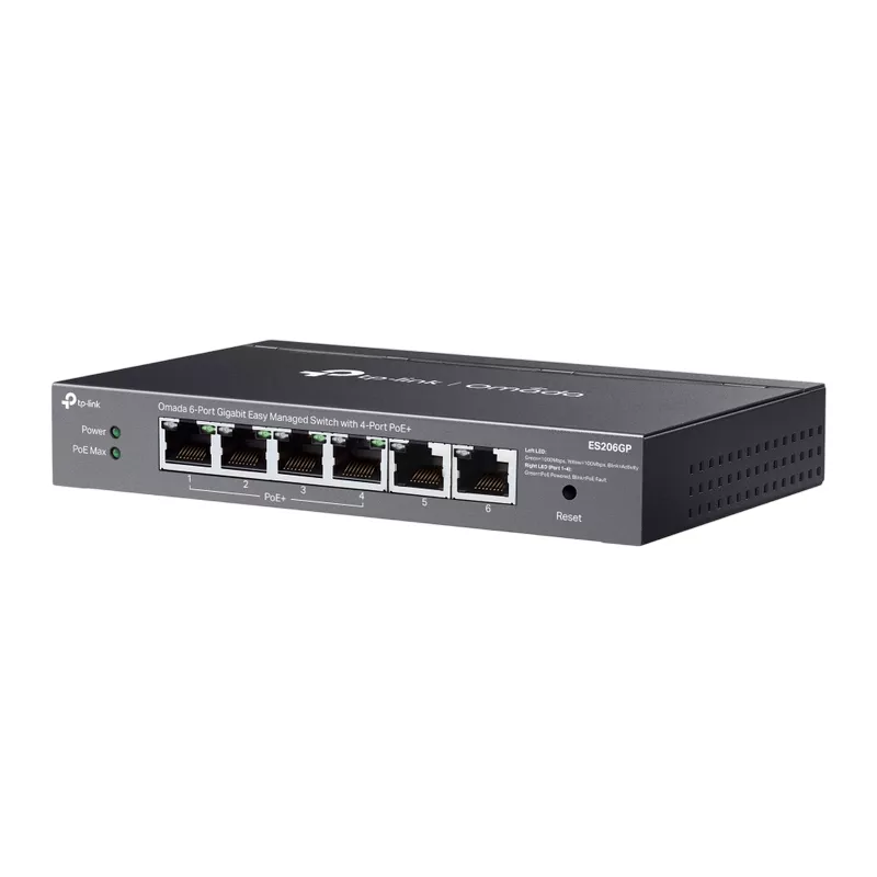 Коммутатор сетевой TP-LINK .6-port Gigabit Switch TP-LINK, "ES206GP", with 4 port PoE+, Auto Recovery, 65W Budget, steel case