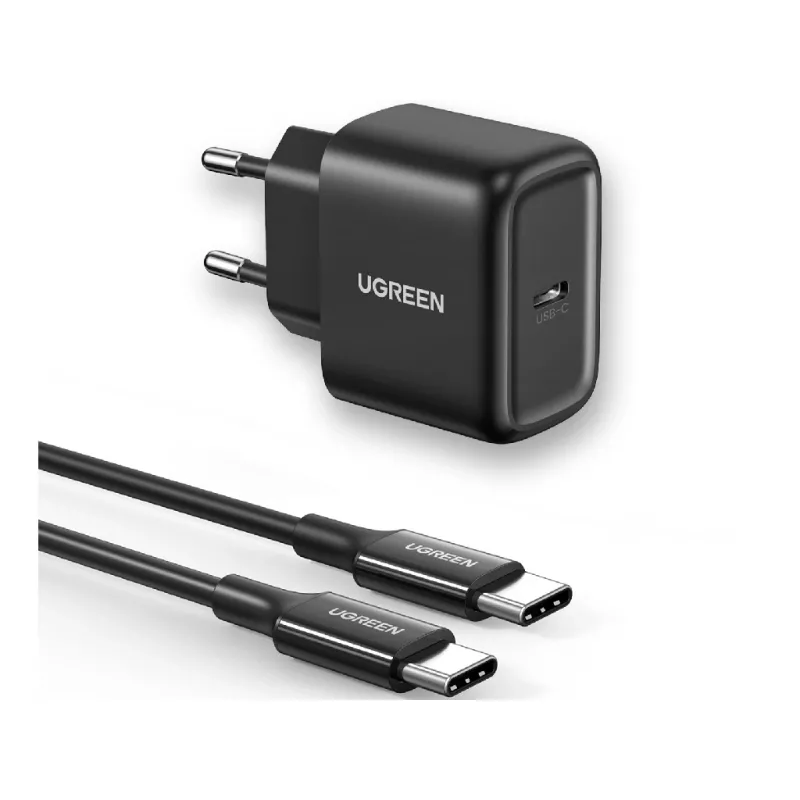 Кабель UGREEN CD250 PD FAST CHARGER, USB-C, 25W + КАБЕЛЬ TYPE-C - TYPE-C 2M