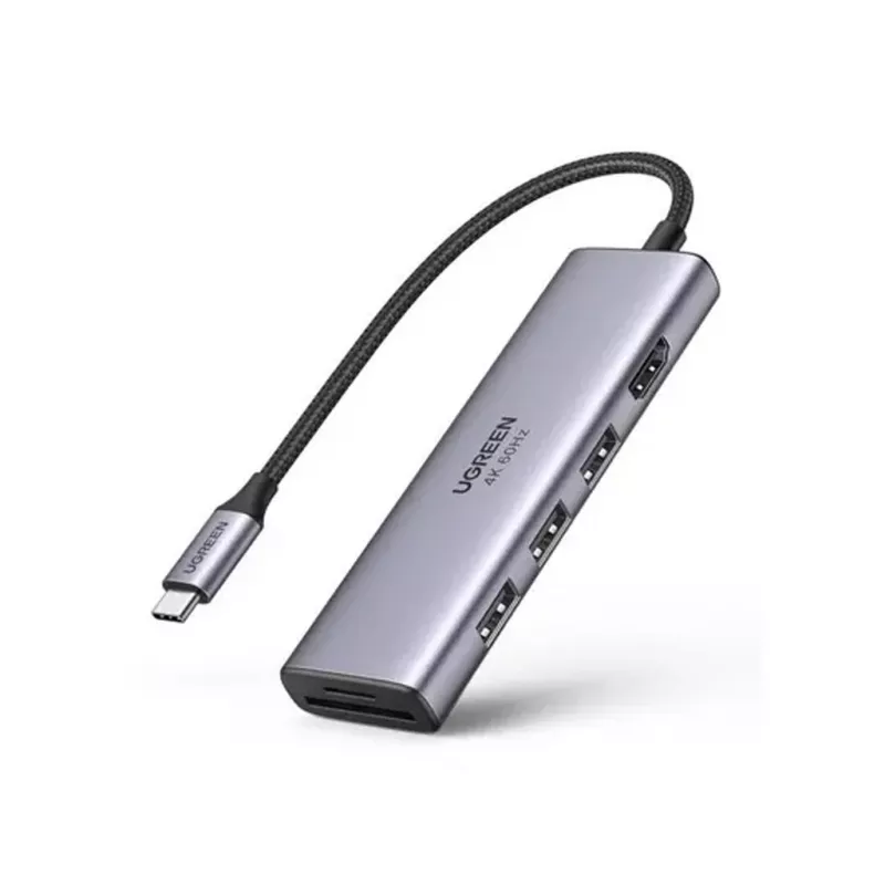 Док-станция UGREEN HUB 6IN1 TYPE-C TO HDMI 4K@30HZ + 3XUSB3.0 + TF/SD CM511, SPACE GRAY