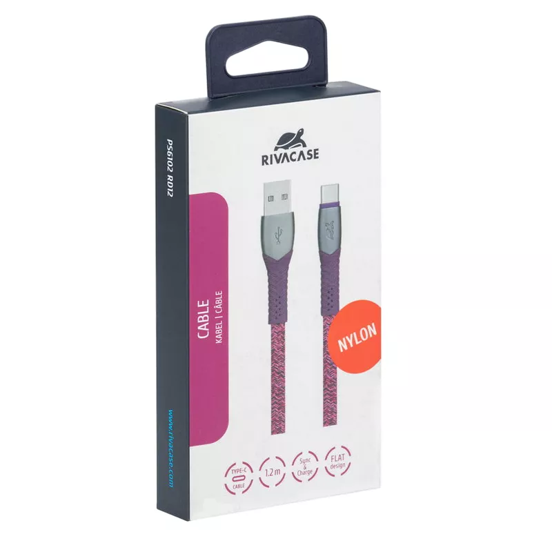 Кабель Rivacase Type-C Cable Rivacase PS6102 RD12, nylon braided, 1.2M, Red