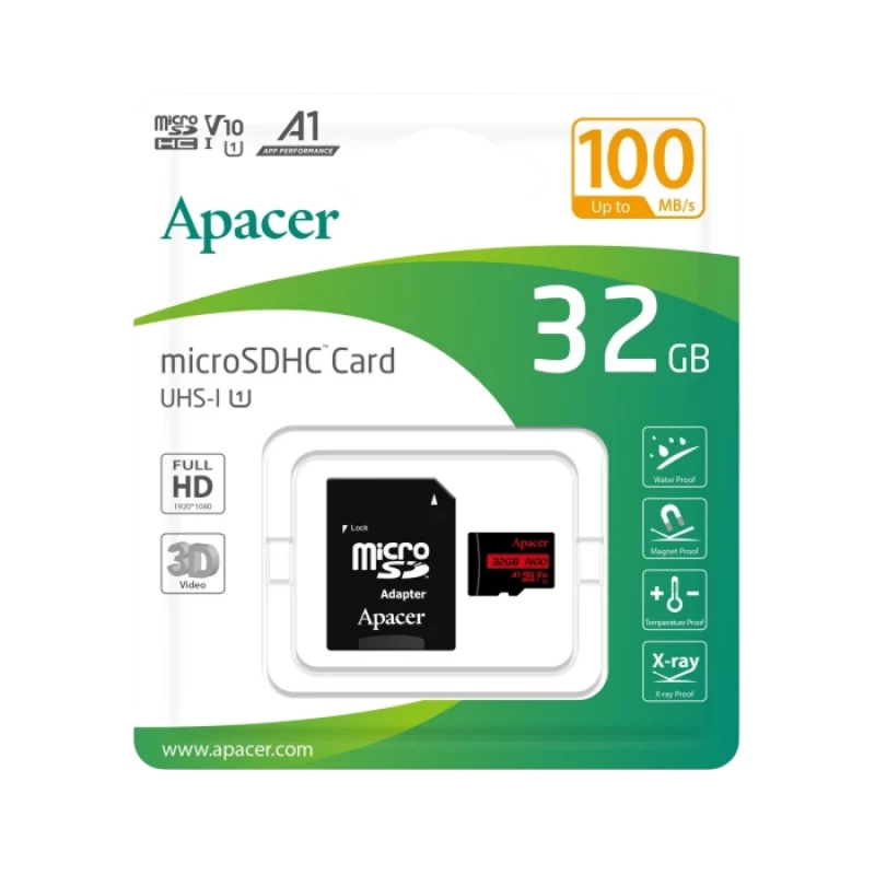 Card de memorie APACER ..32GB MICROSD (CLASS 10) UHS-I (U1) +SD ADAPTER,  "AP32GMCSH10UB-R" (R:100MB/S)