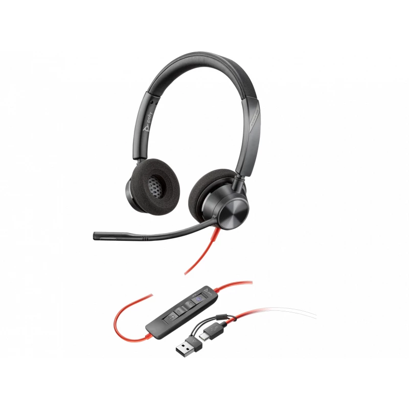 Наушники проводные с микрофоном Plantronics Casti Poly Blackwire 3320 stereo Microsoft Teams Certified + adaptor USB-C/A