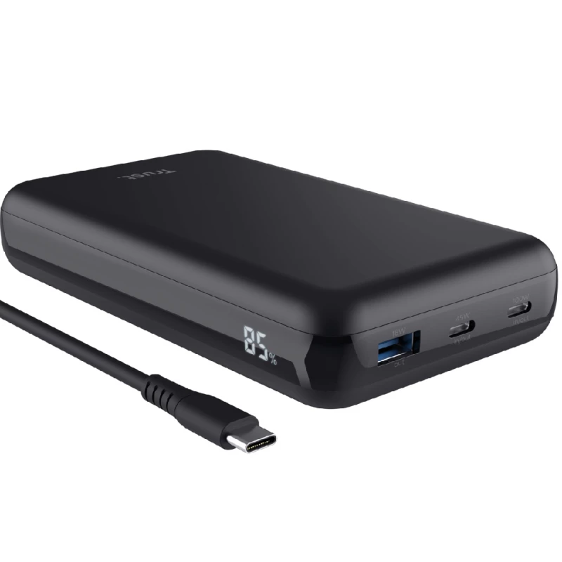 Baterie externa universala TRUST LARO 100W USB-C LAPTOP POWERBANK, HIGH-CAPACITY 100W POWERBANK TO FAST-CHARGE YOUR USB-C LAPTOP OR MACBOOK ON THE GO, QUICK CHARGE 3.0, AUTO-DETECT, USB PD 3.0 + PPS, BLACK TR_25240