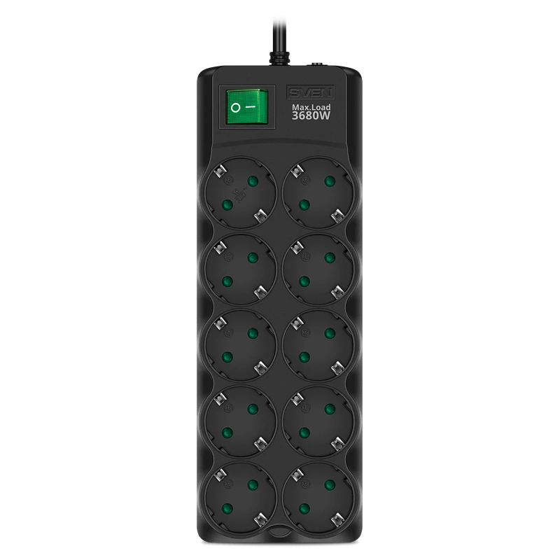 Сетевой фильтр SVEN Surge Protector  10 Sockets,  1.8m, Sven "SF-10E-16", Black, flame-retardant material