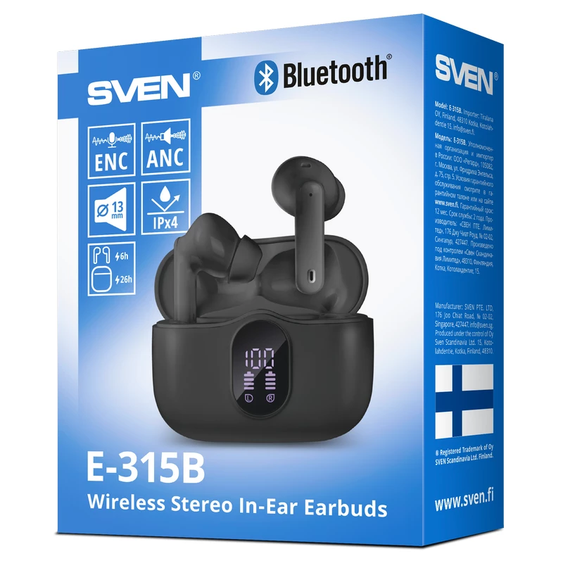 Беспроводные наушники SVEN True Wireless Earphones SVEN E-315B, Black