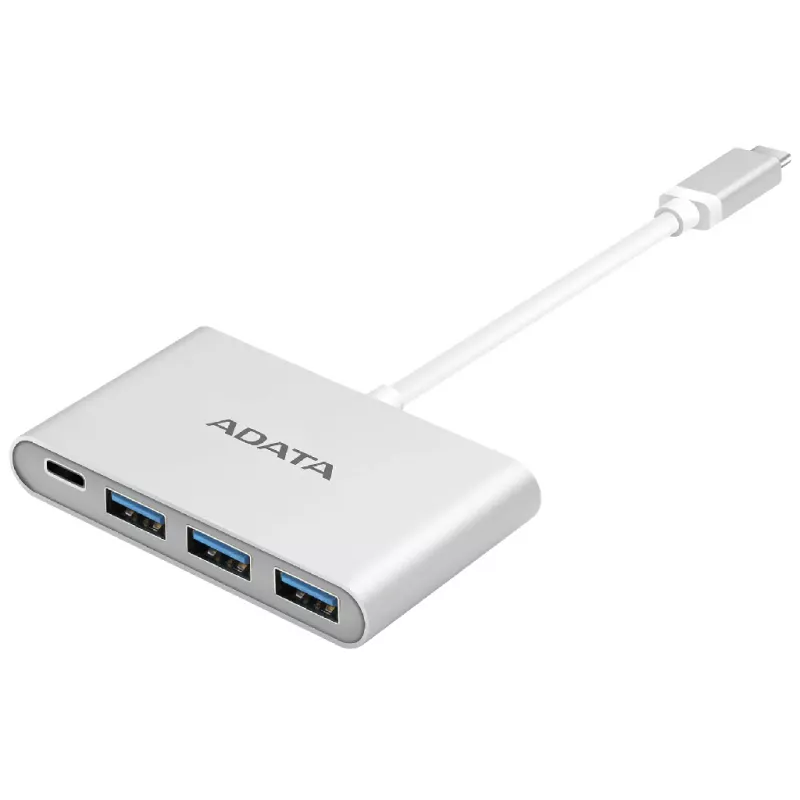 USB Hub ADATA USB TYPE-C TO 3-PORTS USB-A 3.1 HUB , SILVER, ALUMINUM-CASING (ACA3HUBAL-CSV), USB-TO-USB DATA LINK FOR DIRECT DATA TRANSFERRING BETWEEN PCS, 3 PORTS (USB TYPE A) FOR USB HUB FUNCTION, 1 PORT (USB MINI B) FOR DATA TRANSFER FUNCTION ACA3HUBAL-CSV
