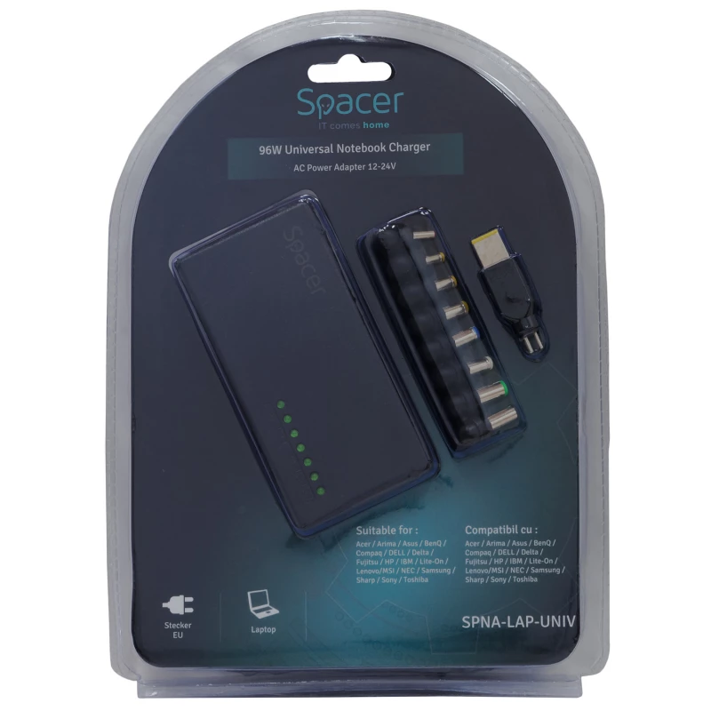 Sursa alimentare laptop SPACER ALIMENTATOR LAPTOP UNIVERSAL , 96W, 9 MUFE, DC12/16/18/19/20/22/24V(ADJUSTABLE)  SPNA-LAP-UNIV