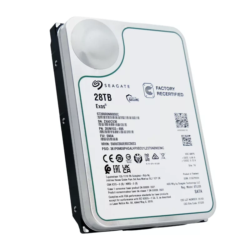 HDD SEAGATE 3.5" HDD 28.0TB-SATA- 512MB Seagate Exos (ST28000NM000C-FR), Recertified, Enterprise, CMR, 7200rpm, 2.5M (MTBF)