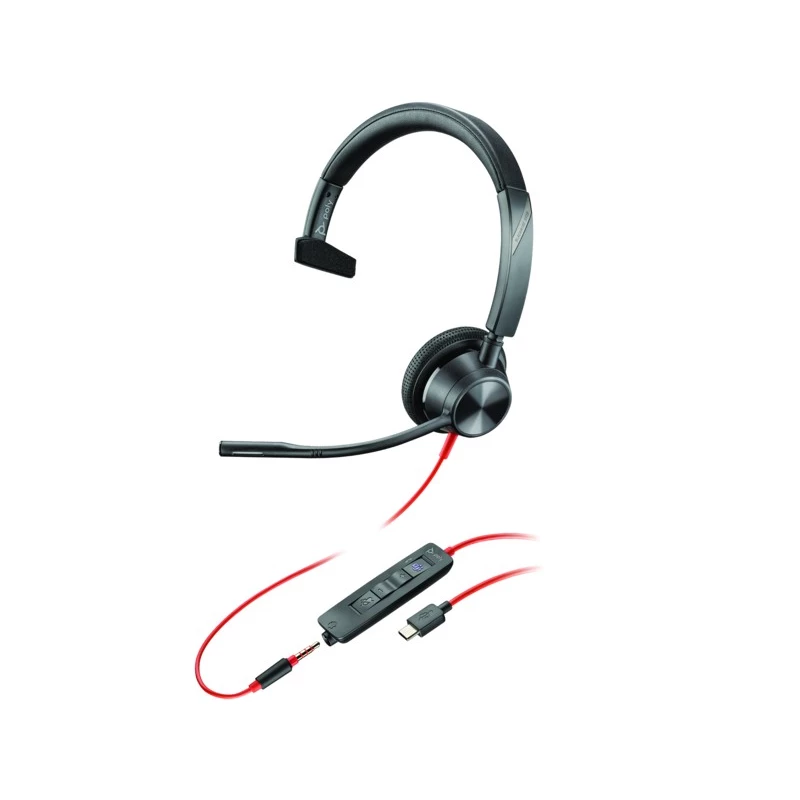Наушники проводные с микрофоном Poly Poly Blackwire 3315-M Mono Microsoft Teams Certified USB-С Headset, 3.5 mm, Microphone noise-canceling, SoundGuard, DSP, Receive output from 80 Hz–20 kHz, Microphone 100 Hz–10 kHz, Call answer/ignore/end/hold, redial, mute, volume +/-, CABLE LENGTH 2