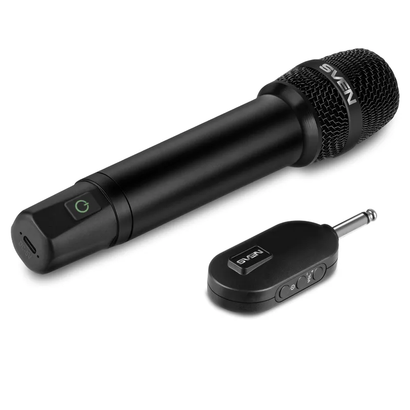 Microfon SVEN MK-740, WIRELESS DYNAMIC MICROPHONE, LI-ION 180MAH, 2.4GHZ RADIO / 6.3 MM PLUG, UP TO 25 M DISTANCE, UP TO 12 HOURS, POP FILTER, BLACK