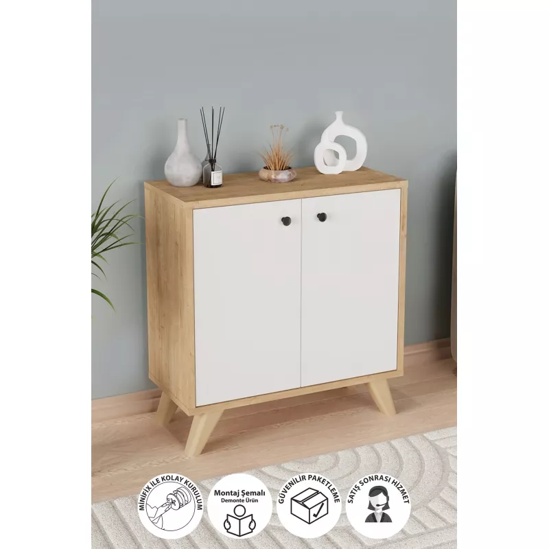 Raft de perete Nex Home BIBLIOTECA CU 2 COMPARTIMENTE SMYRNA  64 X 30 X 67 CM, STEJAR/ALB