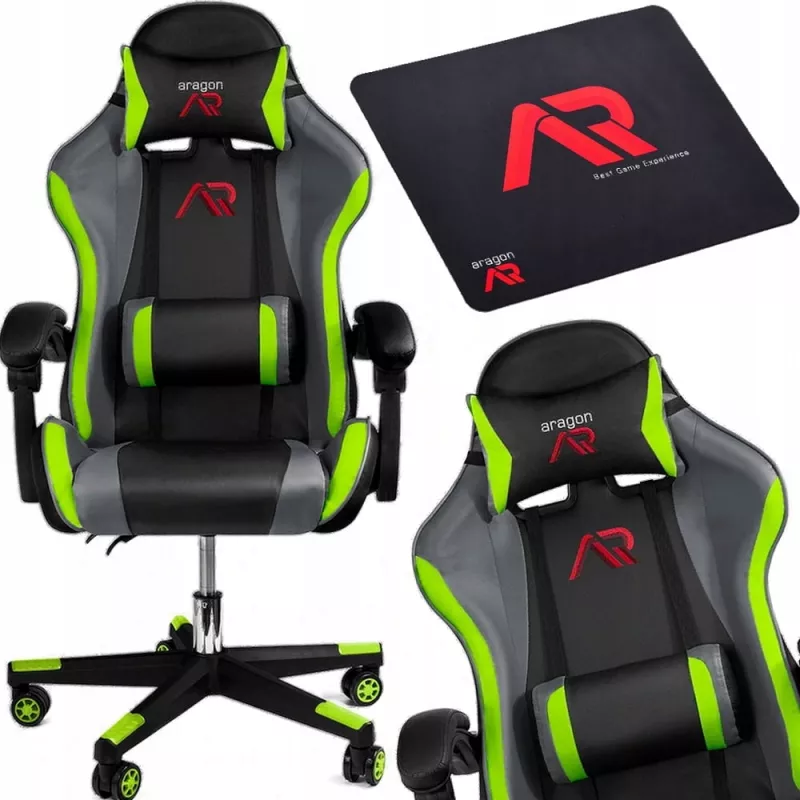 Игровое геймерское кресло Jumi Scaun gaming Jumi ARAGON, cu covoras, Negru/verde/gri