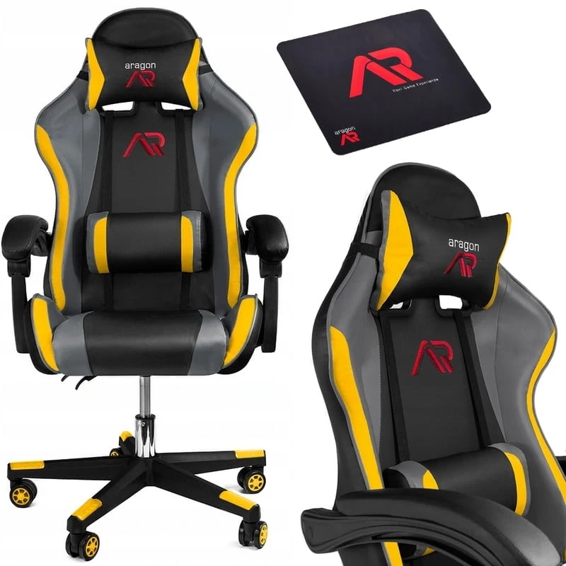 Fotoliu Gaming Jumi SCAUN GAMING  ARAGON, CU COVORAS, NEGRU/GALBEN/GRI