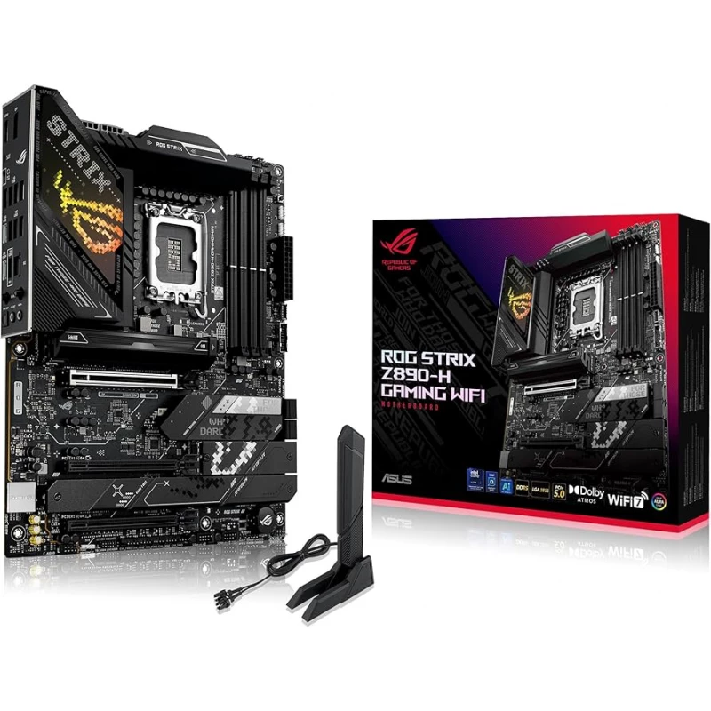 Placa de baza ASUS ROG STRIX Z890-H GAMING WIFI INTEL Z890, LGA1851, DUAL DDR5 9066+ MHZ, PCIE 5.0 X16, 2XPCIE 4.0 X16, DP/HDMI, PCIE RAID, SATA RAID, M.2 PCIE 5.0 X4, 3XM.2 SLOTS PCIE 4.0 X4, SB 8-CH., WI-FI 7 802.11BE&BT5.4, 2.5GB ETHERNET, AURA