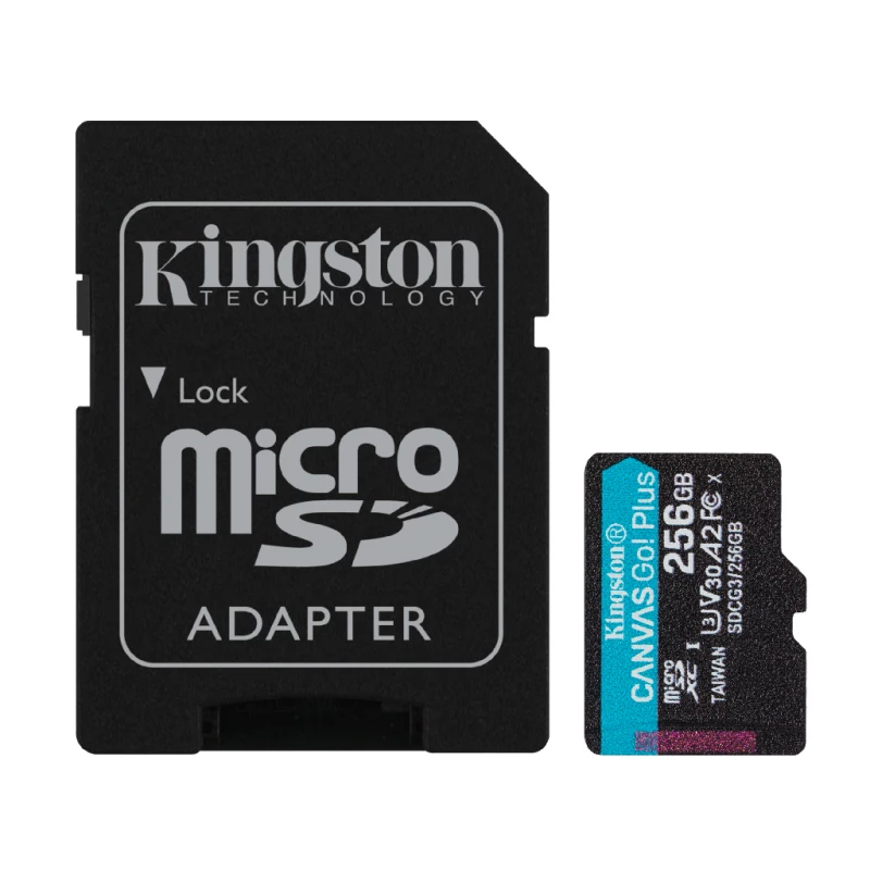 Карта памяти KINGSTON 256GB MICROSD CLASS10 A2 UHS-I U3 (V30)  CANVAS GO PLUS GEN 4 + SD ADAPTER, ULTIMATE, UP TO 200MB/S, IDEAL FOR ANDROID MOBILE DEVICES, ACTION CAMS, DRONES AND 4K VIDEO PRODUCTION SDCG4/256GB