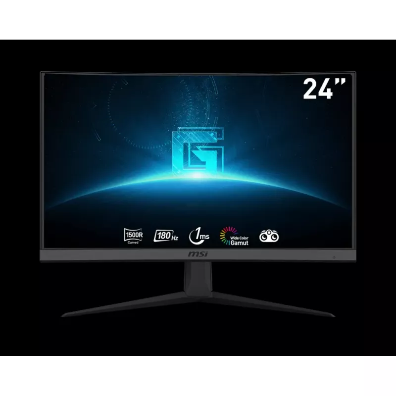 Monitor MSI MONITOR  24" G24C6 E2, CURVATURE: 1500R, 16:9, PANEL: VA, RESOLUTION: 1920X1080, REFRESH RATE: 180HZ, RESPONSE TIME MPRT: 1MS, BRIGHTNESS (MAX): 250 CD/MІ, VESA WALLMOUNT: 100X100, TILT: -5/+20, HDMI: X2, DISPLAYPORT: X1, AUX: X1 3.5MM AUDIO OUT