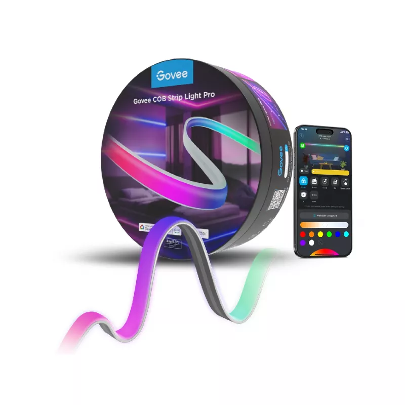 Indoor led strip GOVEE LIGHT STRIP  RGBICW COB STRIP LIGHT PRO 3M, WHITE, SMART WI-FI LIGHT STRIP, WI-FI + BT, MATTER COMPATIBLE, MULTICOLOR, ZONAL COLOR CONTROL, APP, SHAPE RECOGNITION, NO HUB REQUIRED, FLEXIBLE INSTALLATION, AI LIGHTING BOT H61E53D1