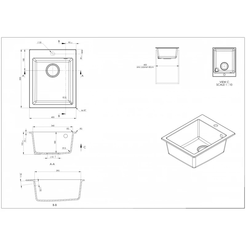Set chiuveta de bucatarie si baterie Sandonna VESTA 400 CHIUVETA  (ALB)