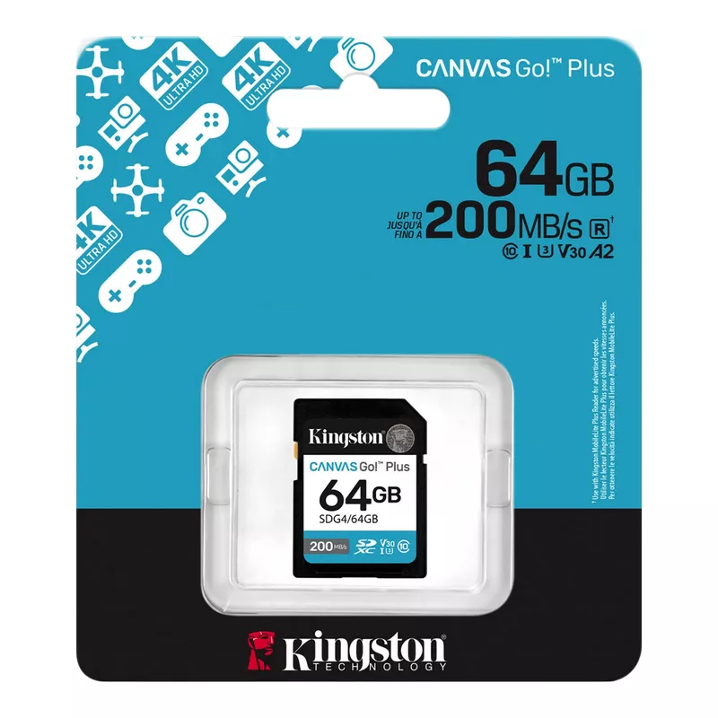 Card de memorie TRANSCEND ..64GB  SDXC CARD (CLASS 10) UHS-I , U3, V30 KINGSTON CANVAS GO! PLUS GEN 4 "SDG4/64GB" (R:200MB/S)