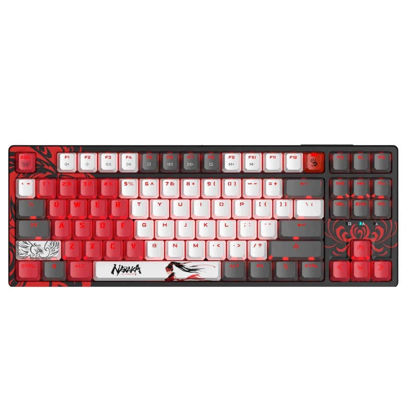 Gaming keyboard Bloody Gaming Wireless Keyboard Bloody WS87, Mechanical, BLMS Linear SW, 87-Keys, PBT Keycaps, Quiet Typing, RGB, Rechargeable, USB+BT+2.4Ghz, EN/RU, Naraka