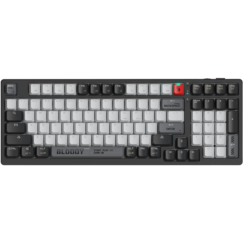 Gaming keyboard Bloody Gaming Wireless Keyboard Bloody WS98, Mechanical, BLMS Linear SW, 98-Keys, PBT Keycaps, Quiet Typing, RGB, Rechargeable, USB+BT+2.4Ghz, EN/RU, Grey