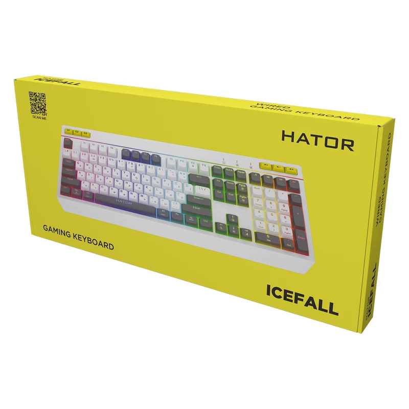 Gaming keyboard HATOR Gaming Keyboard HATOR Icefall, full-size, RGB for 8 separate zones, 1.8m, USB, EN/UA, White