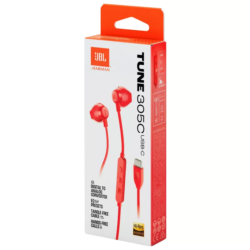 Беспроводные наушники JBL Earphones  JBL T305C, Red