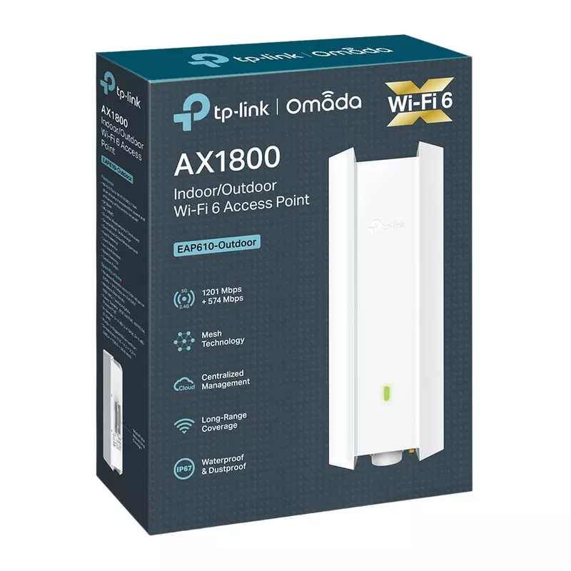 Точка доступа TP-LINK Wi-Fi 6 Dual Band Access Point TP-LINK "EAP610-Outdoor", 1800Mbps, OFDMA, Gbit Port, Omada Mesh, PoE