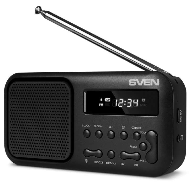 Boxa SVEN SVEN SRP-50 Black, Bluetooth, LED Display,  Built-in clock, FM Radio, 3W RMS, telescopic swivel antenna, built-in battery 500mAh, Type-C