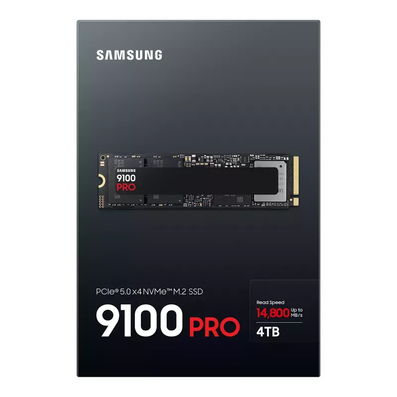 SSD Samsung M.2 NVMe SSD 4.0TB Samsung SSD 9100 PRO w/Heatsink, PCIe5.0 x4 / NVMe2.0, M2 Type 2280 form factor, Seq. Read: 148000 MB/s, Seq. Write: 13400 MB/s, Max Random 4k: Read /Write: 2200K/2600K IOPS, Class 0 (AES 256), TCG/Opal v2.0, MS eDrive (IEEE1667),