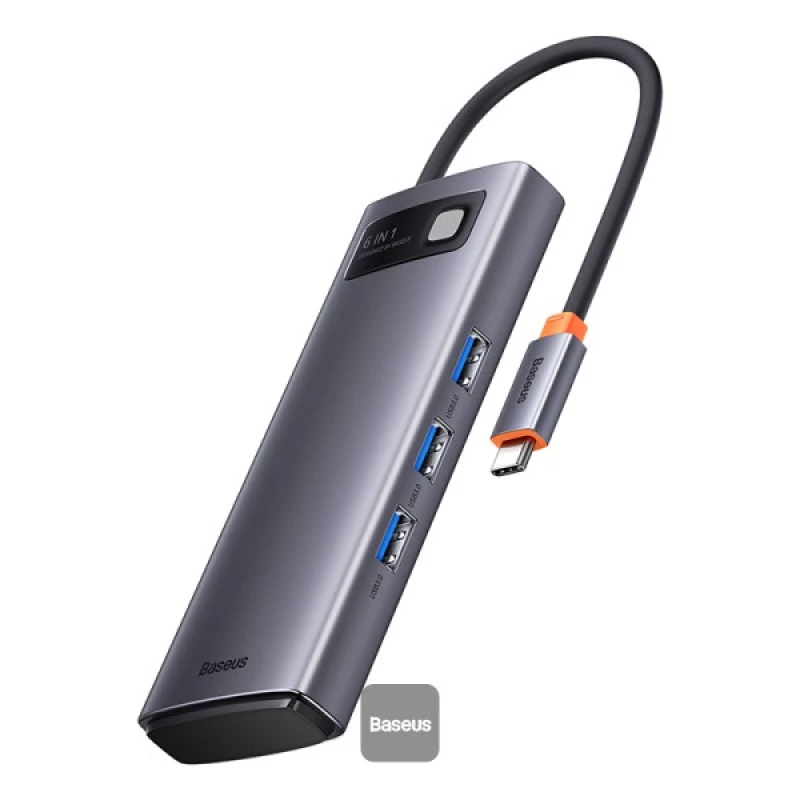 Док-станция Baseus Docking Station Baseus Metal Gleam 6-in-1 USB Type-C to 3xUSB 3.0, 1 x PD 100W, 1 x SD Card Reader, 1 x TF Card Reader Gray,  WKWG030213
