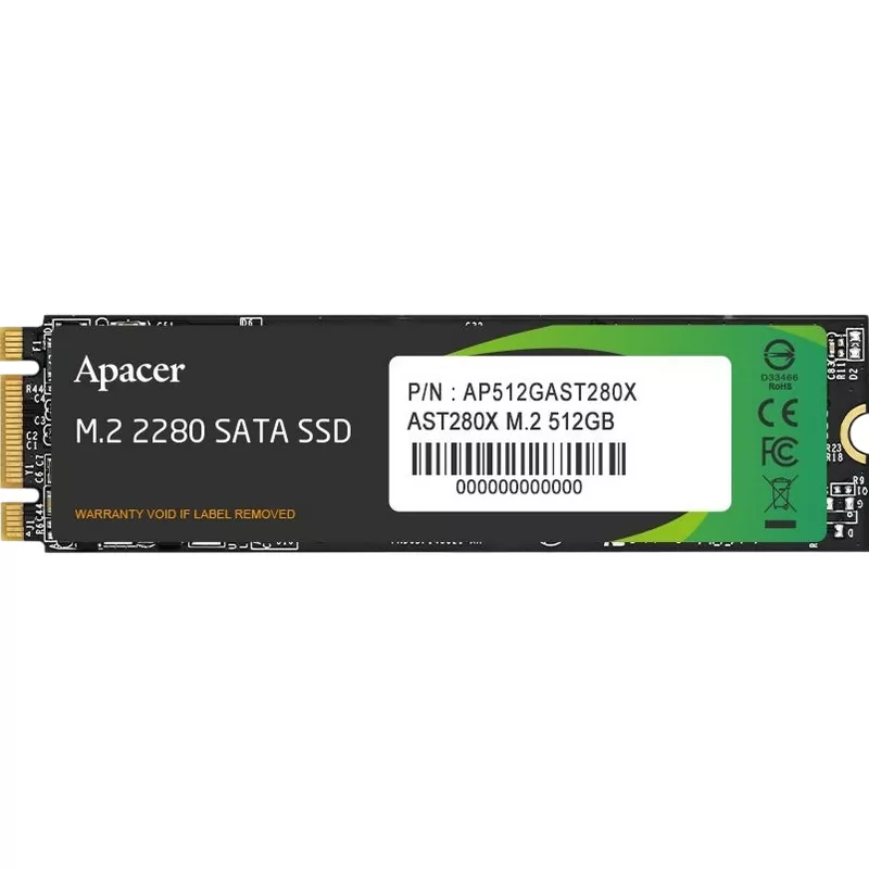 SSD APACER .M.2 SATA SSD  512GB Apacer AST280X "AP512GAST280X" [80mm, R/W:520/500MB/s, 44K/73K IOPs, 280TB TBW, 3D NAND TLC]