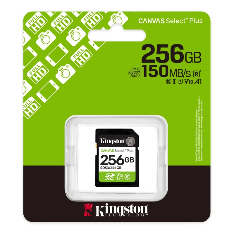 Карта памяти KINGSTON 256GB SD Class10 UHS-I U1 (V10)  Kingston Canvas Select Plus, Up to: 150MB/s