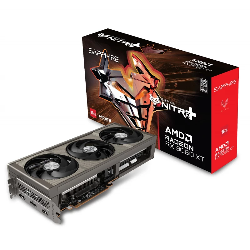 Placa video SAPPHIRE Sapphire NITRO+ Radeon RX 9060XT OC 16GB GDDR6 128Bit 3320/20000Mhz, 2xHDMI, 1xDP, Triple Fan, SP: 2048, AMD RDNA 4, 32 CUs, PCIe5.0, Two-Ball Bearing, Integrated Cooling Module, AeroCurve Fan Blade, Compisite Heatpipe, FrameDefense, Metal Backplate