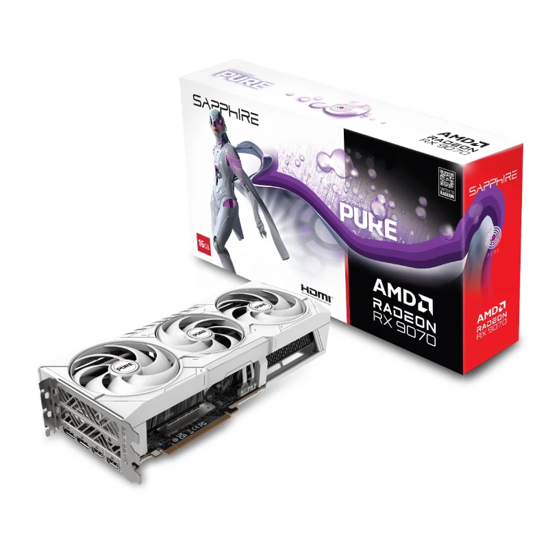 Placa video SAPPHIRE Sapphire PURE Radeon™ RX 9070 16GB GDDR6 256Bit 2700/20000Mhz, 2xHDMI, 2xDP, Triple Fan, SP: 3584, AMD RDNA 4, 3.0-slot, 5nm GPU, PCIe5.0, TRI-X Cooling, Integrated Cooling Module, AeroCurve Fan Blade, High TG Cooper PCB, Two-Ball Bearing, Metal Back