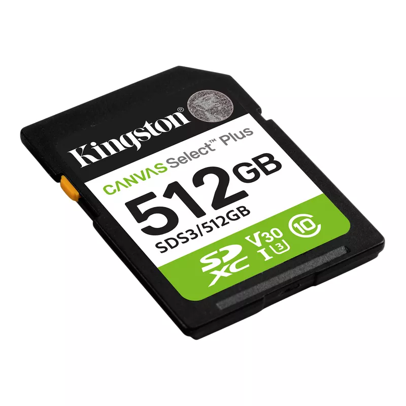 Карта памяти KINGSTON .512GB  SDXC Card (Class 10) UHS-I , U3, Kingston Canvas Select Plus Gen3 "SDS3/512GB" (R:150MB/s)