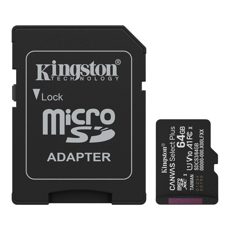 Card de memorie KINGSTON ..64GB MicroSD (Class 10) UHS-I (U1) +SD adapter, Kingston Canvas Select Plus Gen3 "SDCS3/64GB" (R:100MB/s)