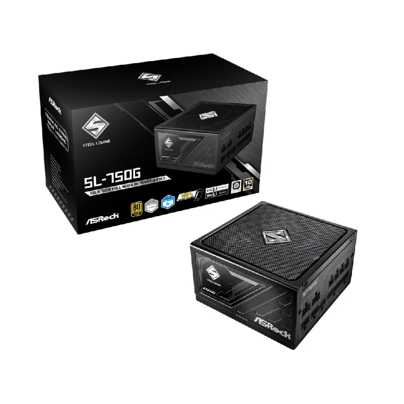 Sursa de alimentare PC ASROCK ASRock Steel Legend "SL-750G", 750W, ATX 3.1, 80 PLUS® Gold / Cybenetics Platinum A+, Active PFC, Japanese Capacitors, 135mm FDB Fan (iCool Mode), Flat Black Cables, +12V (62.5A), 24Pin, 2x CPU (4+4Pin), 1x PCIe 5.1 (12+4Pin), 2x PCIe (6+2Pin), 9x SA