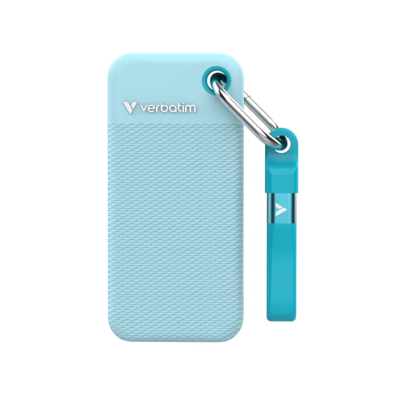 Жёсткий диск внешний VERBATIM M.2 External SSD 2.0TB Verbatim Pocket Colour Edition USB 3.2 Gen 2, Polar Blue with 2 Rubber Sleeves (Black & Polar Blue), USB-C, Sequential Read/Write: up to 1000/1000 MB/s, Keyring and Cable Holder, Portable, Compact, Rugged and Perfect for travel