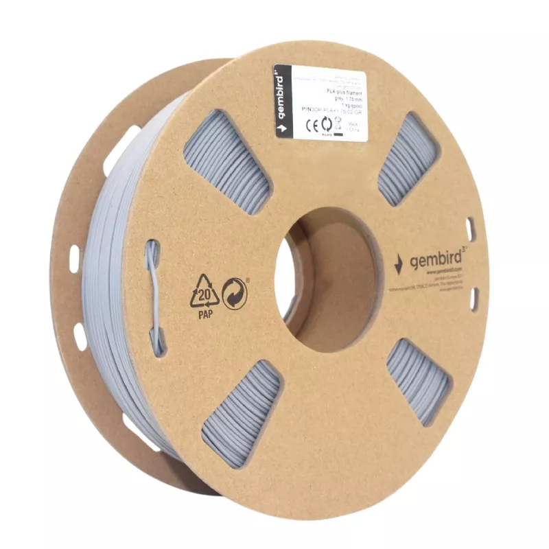 Filament GEMBIRD PLA+ 1.75 mm, Grey Filament, 1 kg, Gembird 3DP-PLA+1.75-02-GR