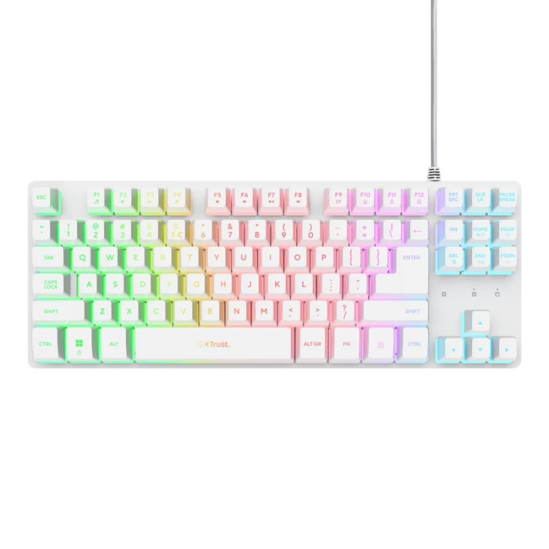 Gaming keyboard TRUST Trust Gaming GXT833W THADO TKL Compact metal gaming membrane keyboard with multicolour LED illumination, 87 keys, US, 1.5m braided cable,  USB-A, White