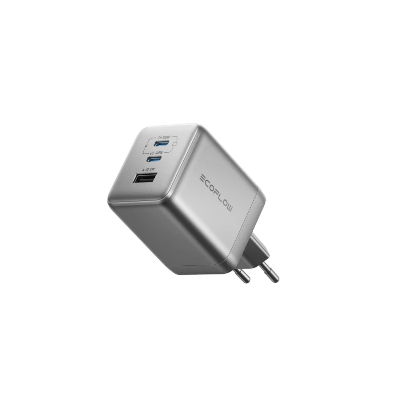 Incarcator EcoFlow EcoFlow RAPID Pro Charger 100W, GaN, 3 output ports: 2 x USB-C and 1 x USB-A 30W, 3-in-1 Multi-device Charger, fireproof material, silver