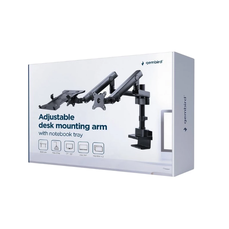 Suport pentru monitor GEMBIRD Table/desk 1-display & notebook mounting "MA-DA-02" Gembird, (rotate,tilt,swivel), 17”-32”,up to 8 kg,VESA:75x75,100x100