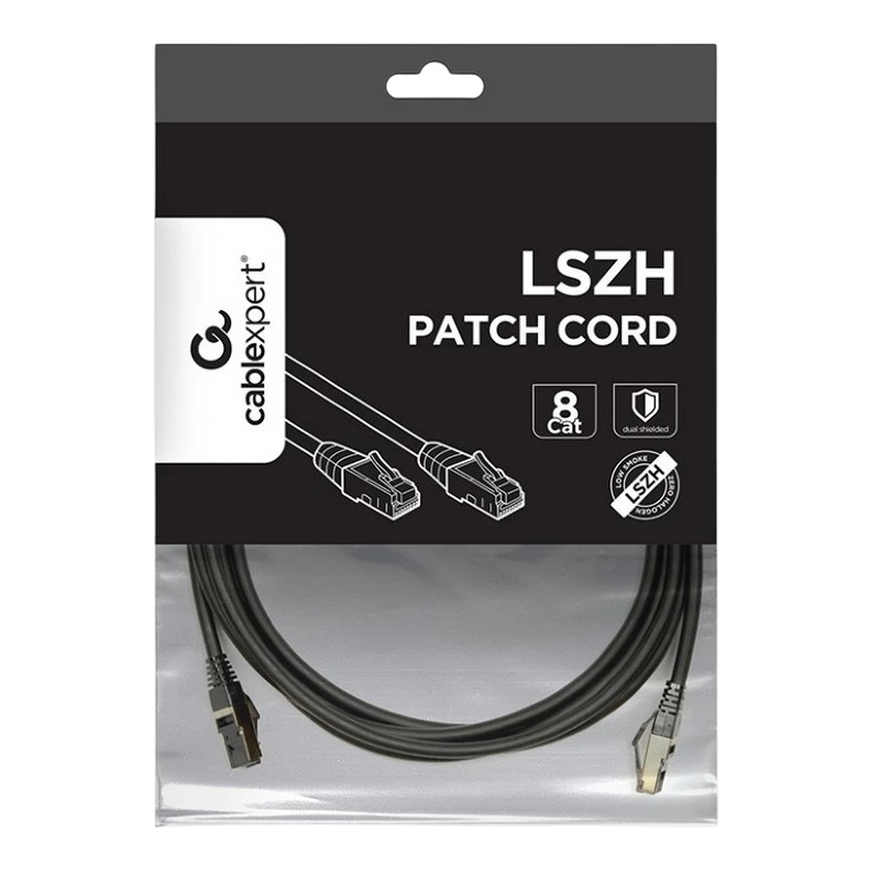 Патчкорд Cablexpert Patch Cord Cat.8  2.0m, Black, PP8-LSZHCU-BK-2M, Cablexpert, Low Smoke Zero Halogen (LSZH)